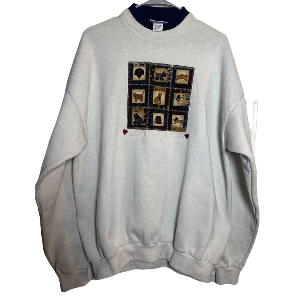 Vintage Endless‎ Designs Sweatshirt XL USA Patchwork Cats Dogs Crewneck